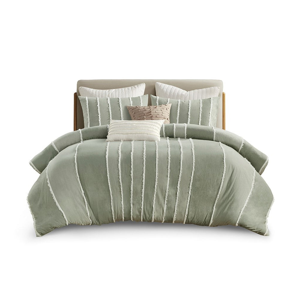 Full/Queen 3 Piece Striped Cotton Duvet Cover Set Media 21