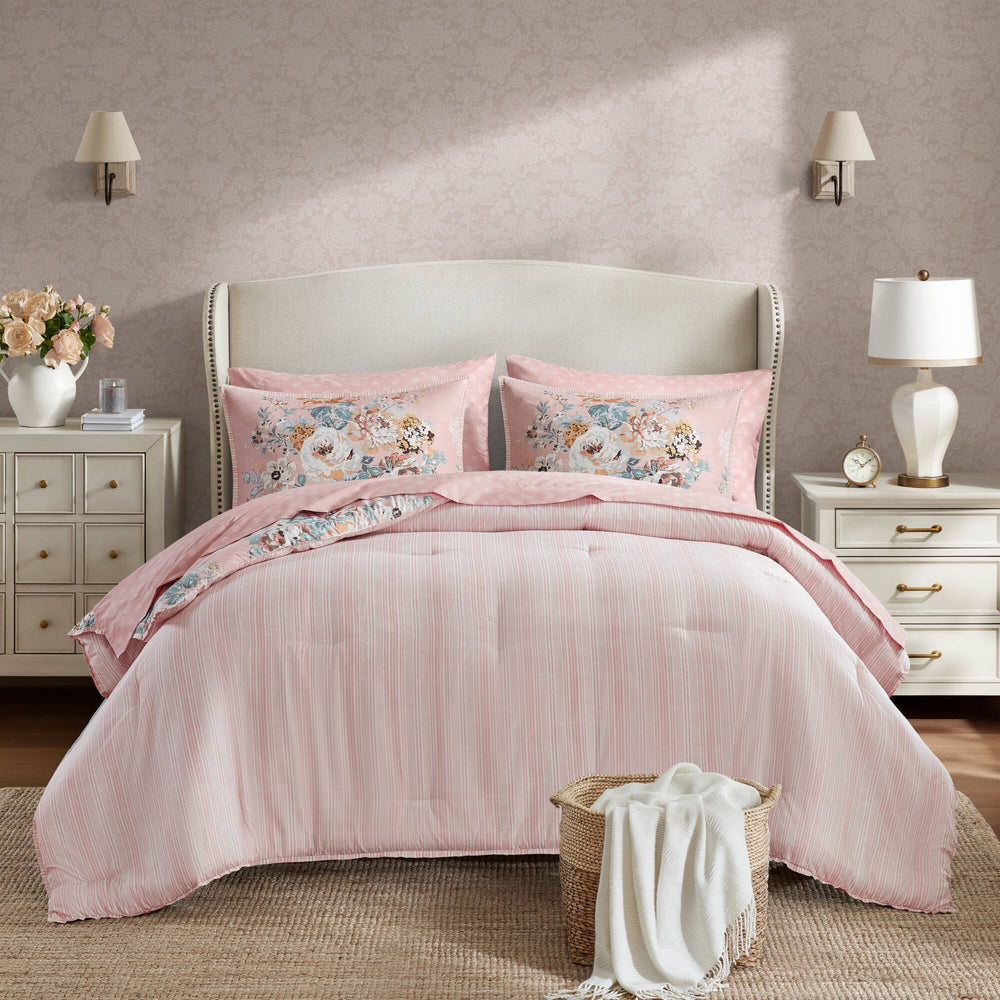 5-Piece Twin 5 Piece Vin -inspired Collection floral print,Pink Media 15