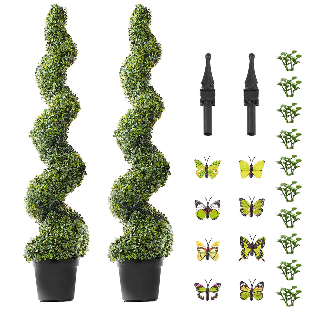 2 Pack 5' Artificial Boxwood Topiary Tree Faux Plant UV Decor In/Outdoor Media 1