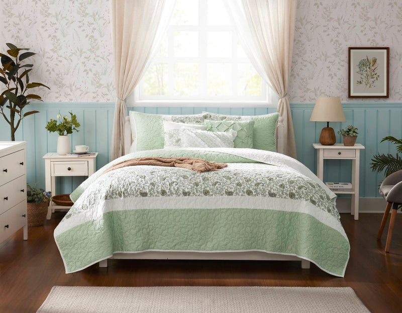 6 Piece Cotton Percale Quilt Set with Throw Pillows King/Cal King