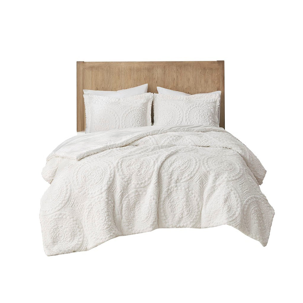 Twin Embroidered Medallion Faux Fur Ultra Plush Comforter Mini Set Media 8
