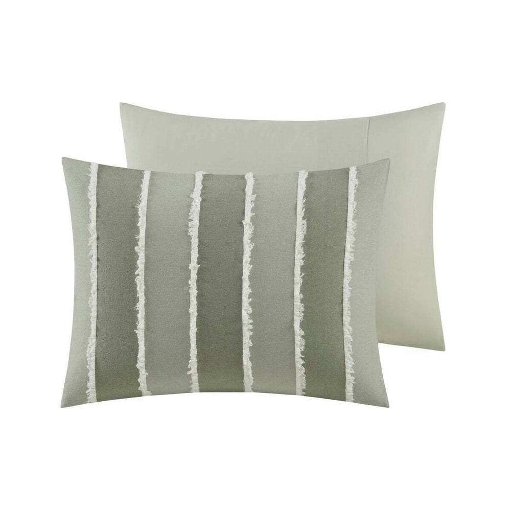 3 Piece Striped Cotton Comforter Set Sage Full/Queen Media 3