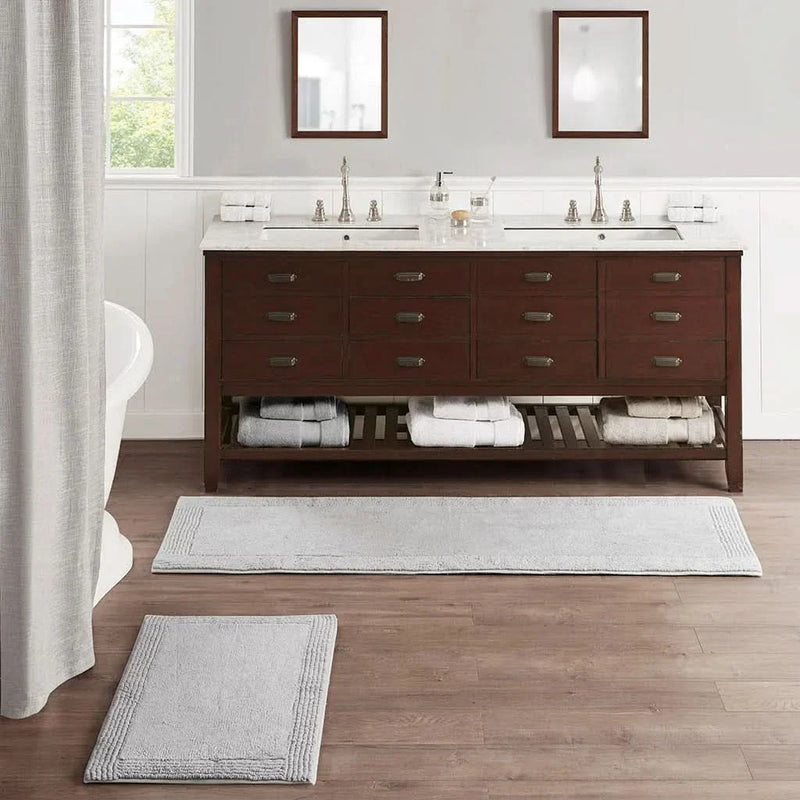 Cotton Bath Rug Heavyweight Tufted & Reversible Grey 21x34 Inches