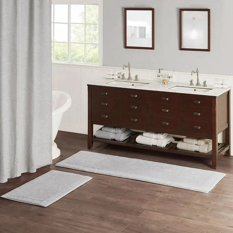 Cotton Bath Rug Tufted Grey 24x72 Inches Bathroom Floor Mat Non Slip