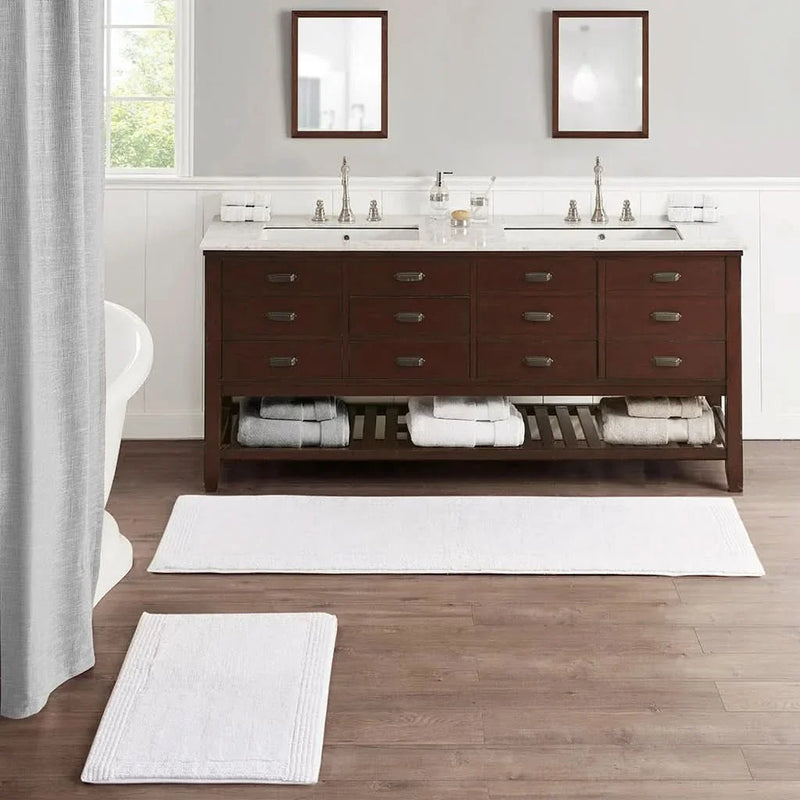 Cotton Bath Rug Heavyweight Reversible 24x72 Inches White Made In India