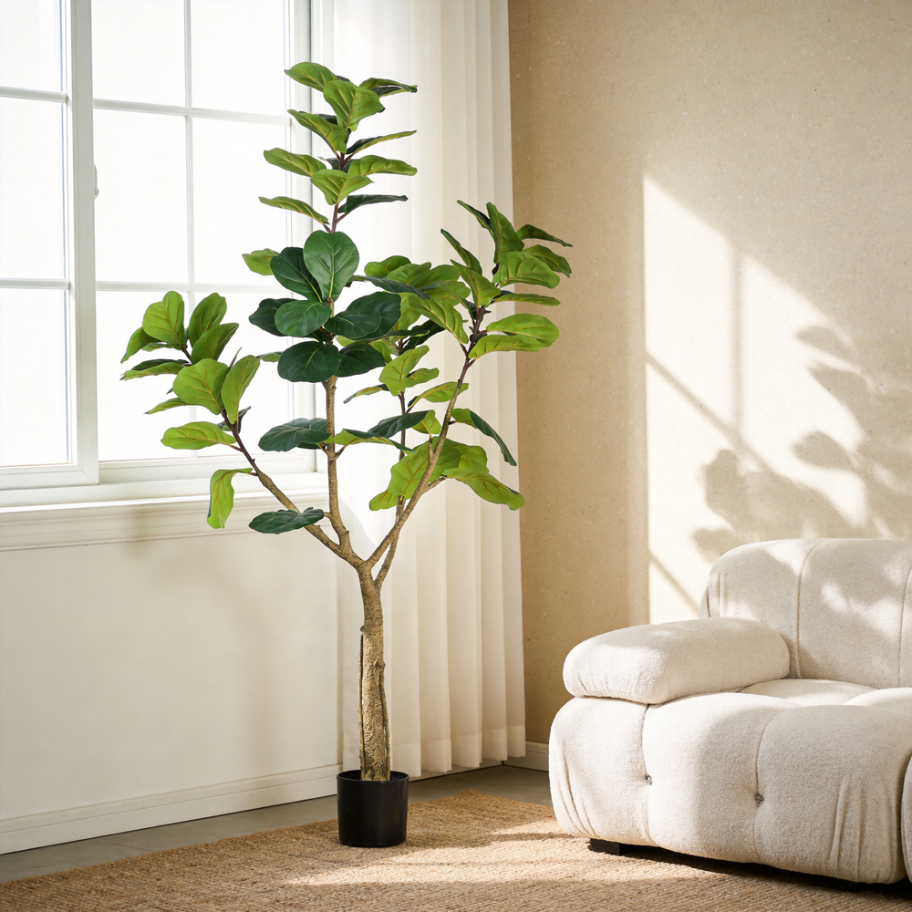 6FT Artificial Fiddle Leaf Fig Tree, Realistic Faux Potted Plant in Black Pot, 1pc/set Media 4
