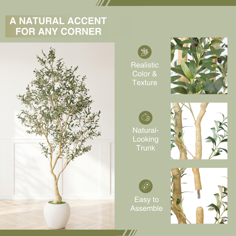 8.2FT Artificial Olive Tree With Big Decorative White Pot, Tall Indoor & Covered Outdoor Decorative Tree, 1pc/set