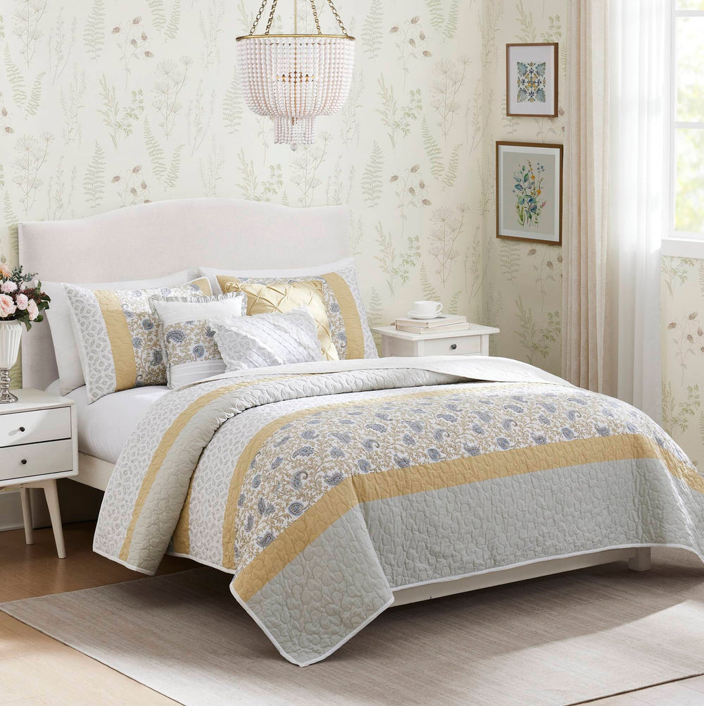 6 Piece Cotton Percale Quilt Set with Throw Pillows Yellow King/Cal King Media 1