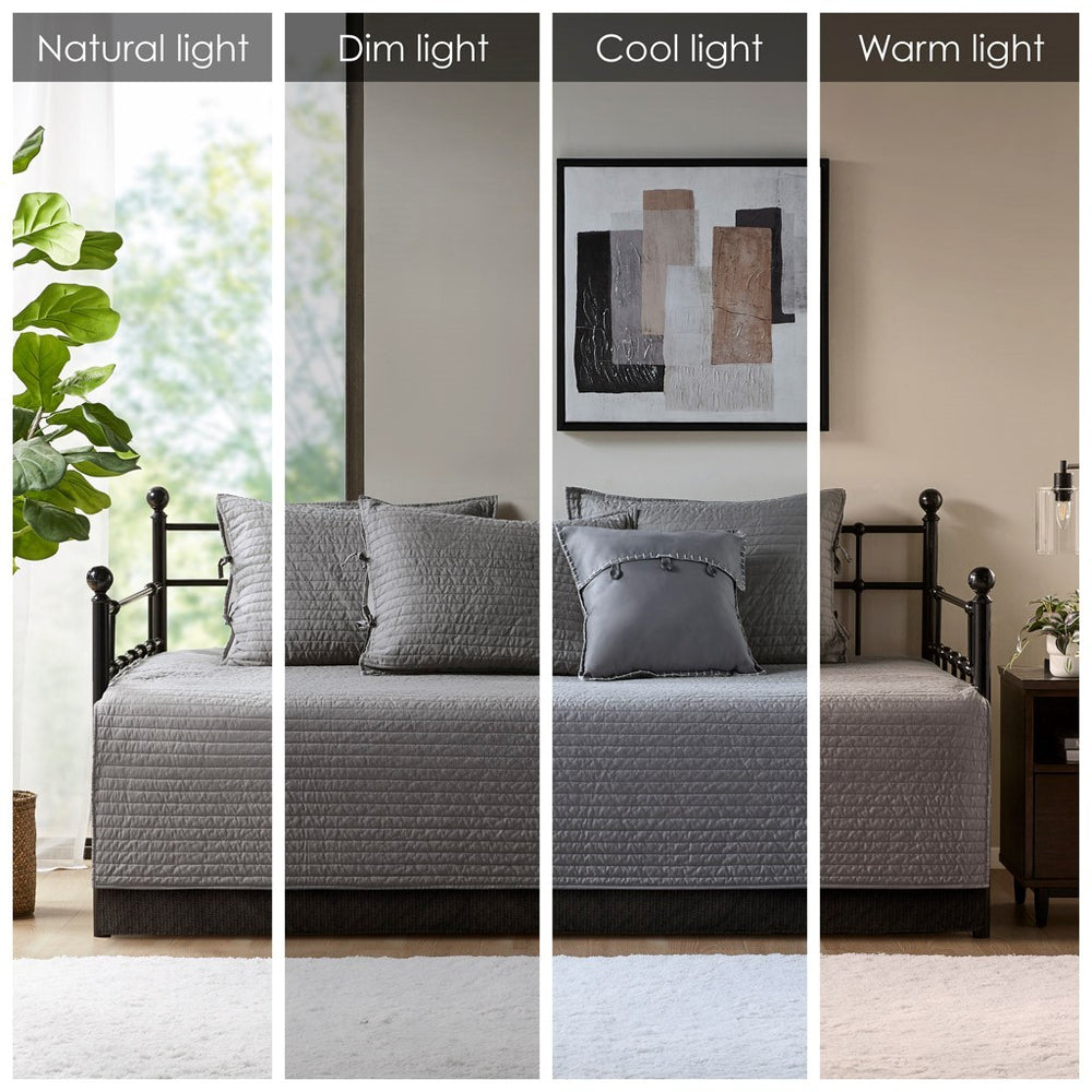 6 Piece Reversible Plaid Daybed Cover Set Grey Daybed Media 14