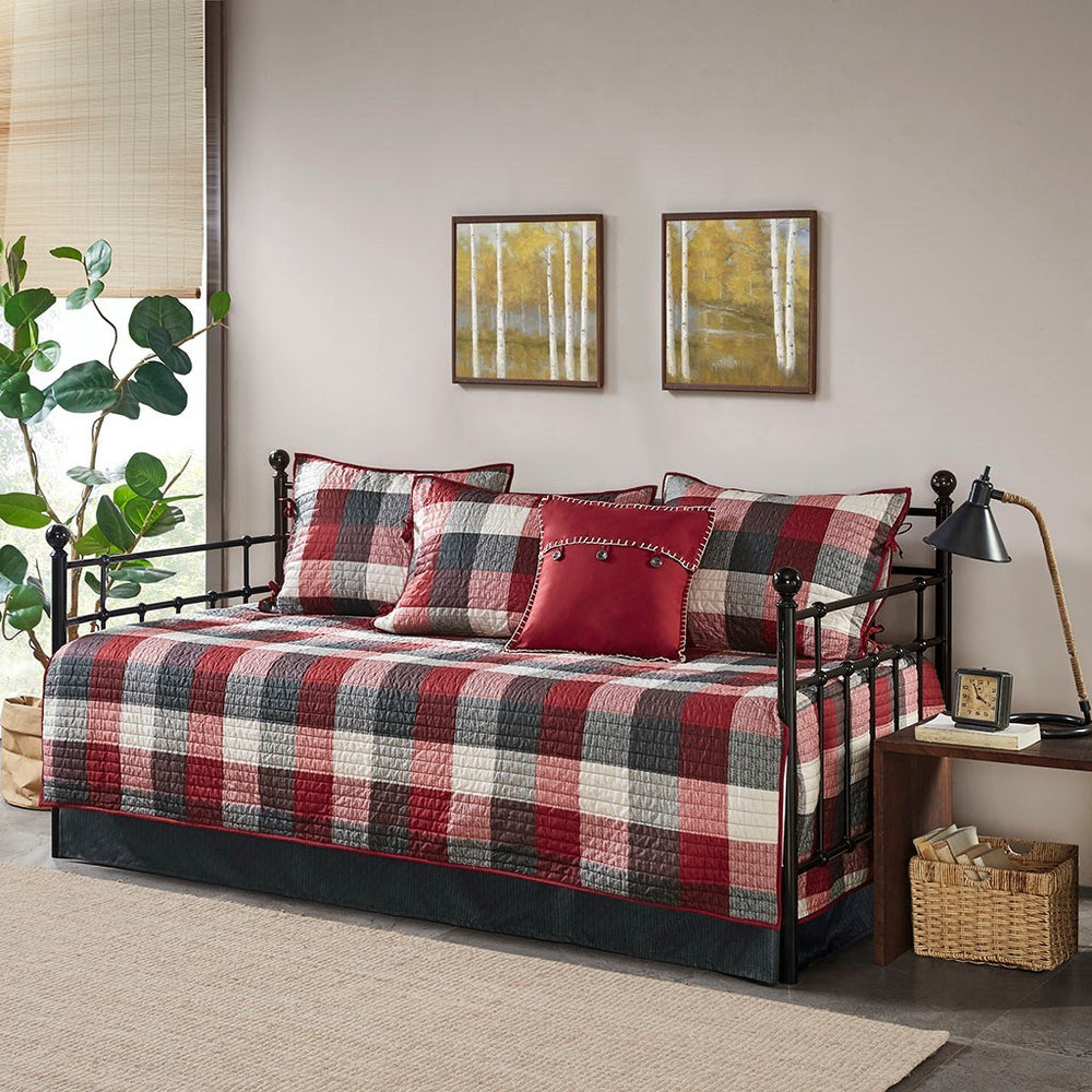 6 Piece Reversible Plaid Daybed Cover Set Red Daybed Media 1
