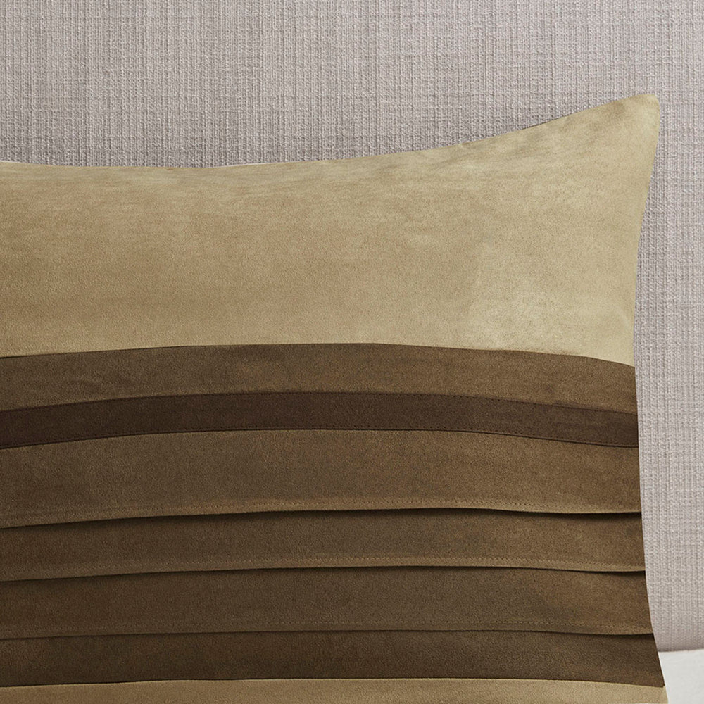 7 PC Pieced Faux Suede Comforter Set Natural Queen Media 5