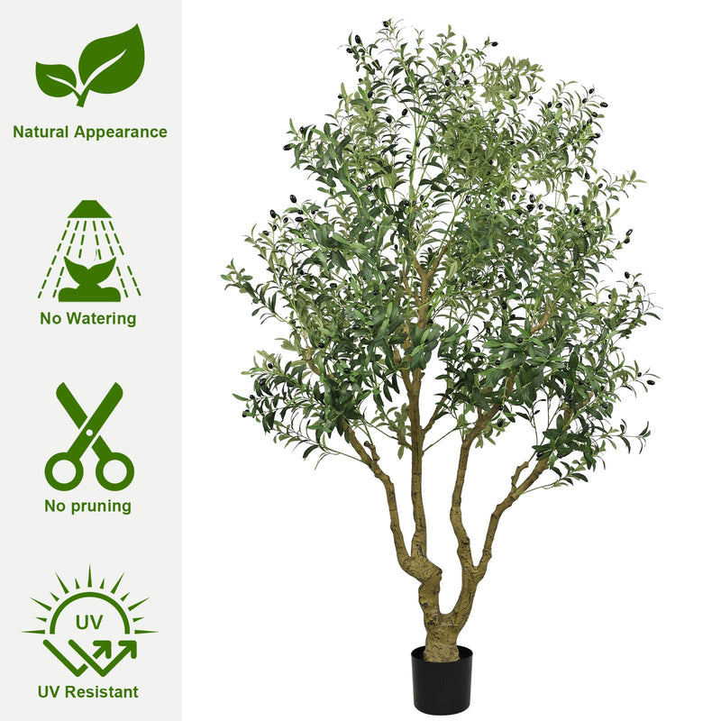8FT Tall Artificial Olive Tree - Large Faux Potted Tree with Natural Trunk and Lifelike Olive Leaves and Fruit, Elegant Indoor/Outdoor Decorative Plant for Living Room, Office or Entryway, 1 pc/set