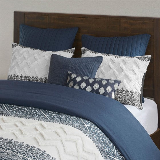 Full/Queen 3 Piece Cotton Duvet Cover Set with Chenille Tufting Media 3