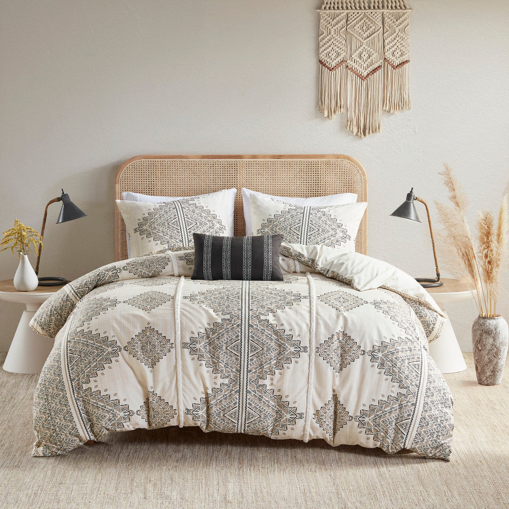Full/Queen 4 Piece Printed Duvet Cover Set with Throw Pillow Media 6