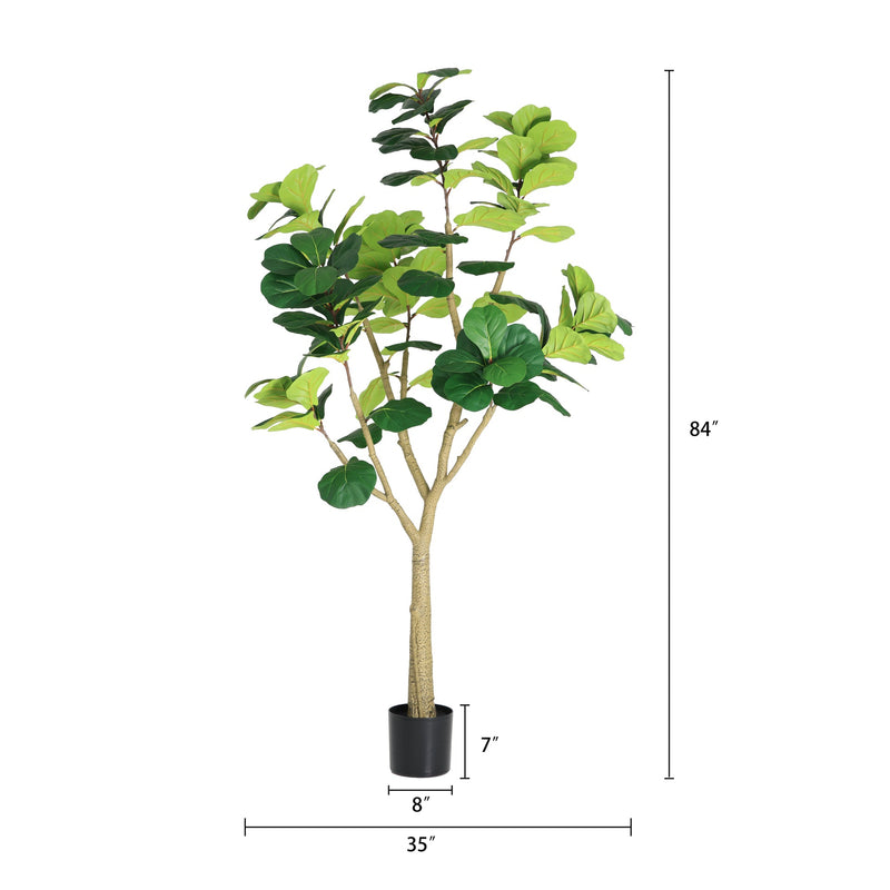 7FT Artificial Fiddle Leaf Fig Tree, Realistic Faux Potted Plant in Black Pot, 1pc/set