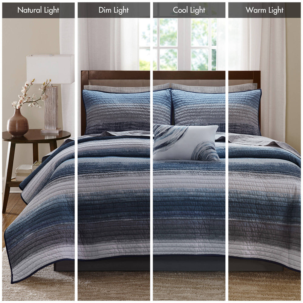 8-Piece King 8 Piece Quilt Set with Cotton Bed Sheets,Navy Media 6