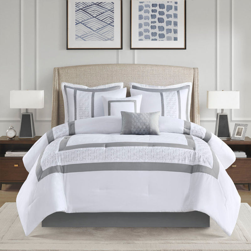 8 Piece Embroidered Comforter Set White Cal King