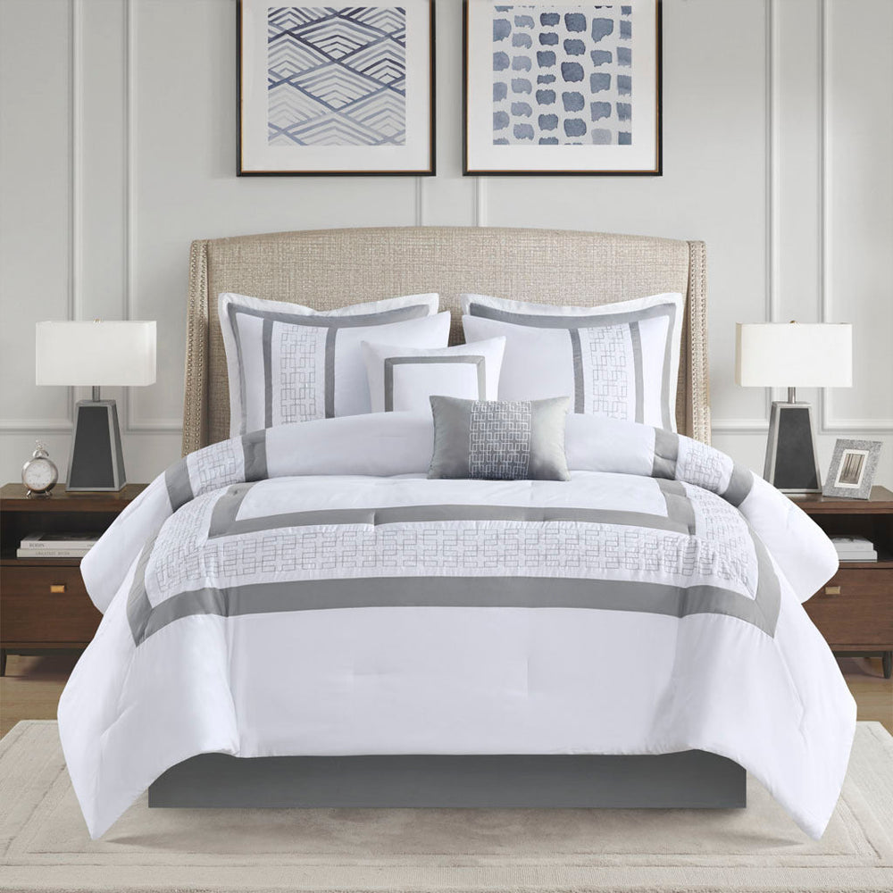 8 Piece Embroidered Comforter Set White King Media 7