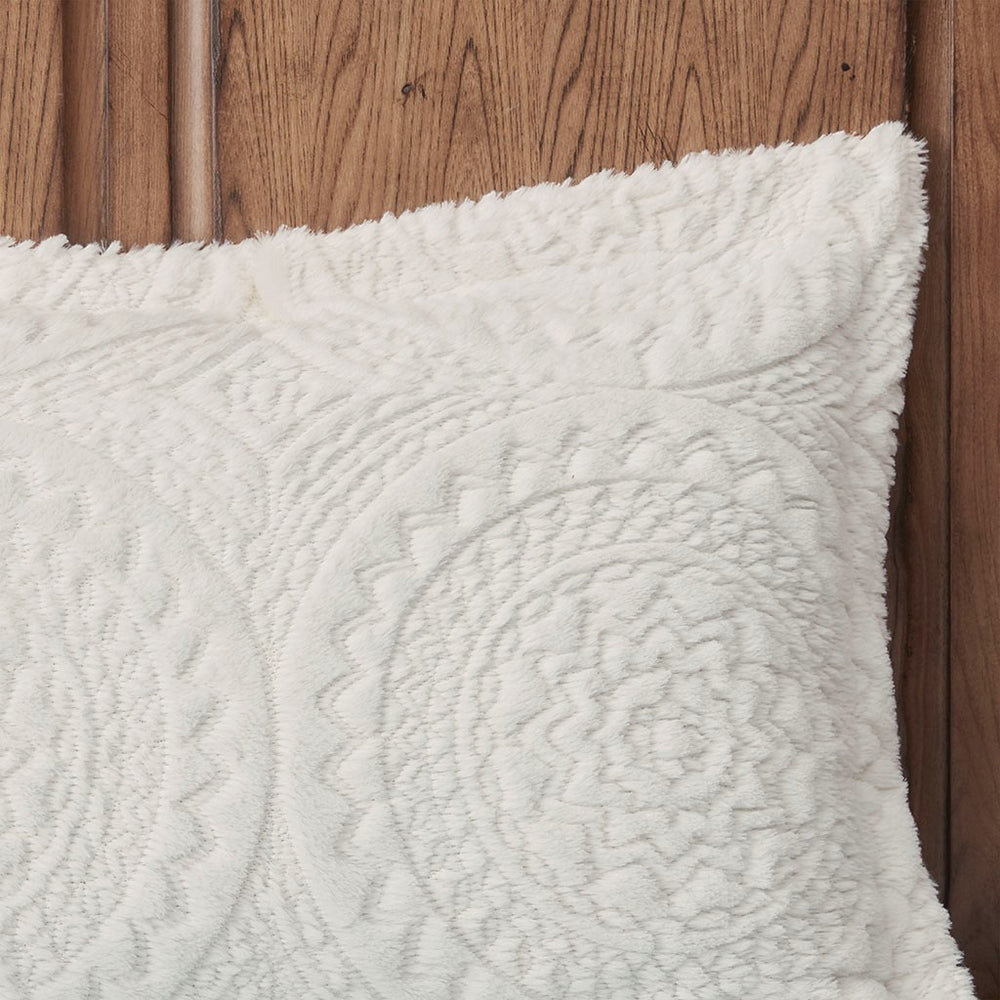 Twin Embroidered Medallion Faux Fur Ultra Plush Comforter Mini Set Media 12