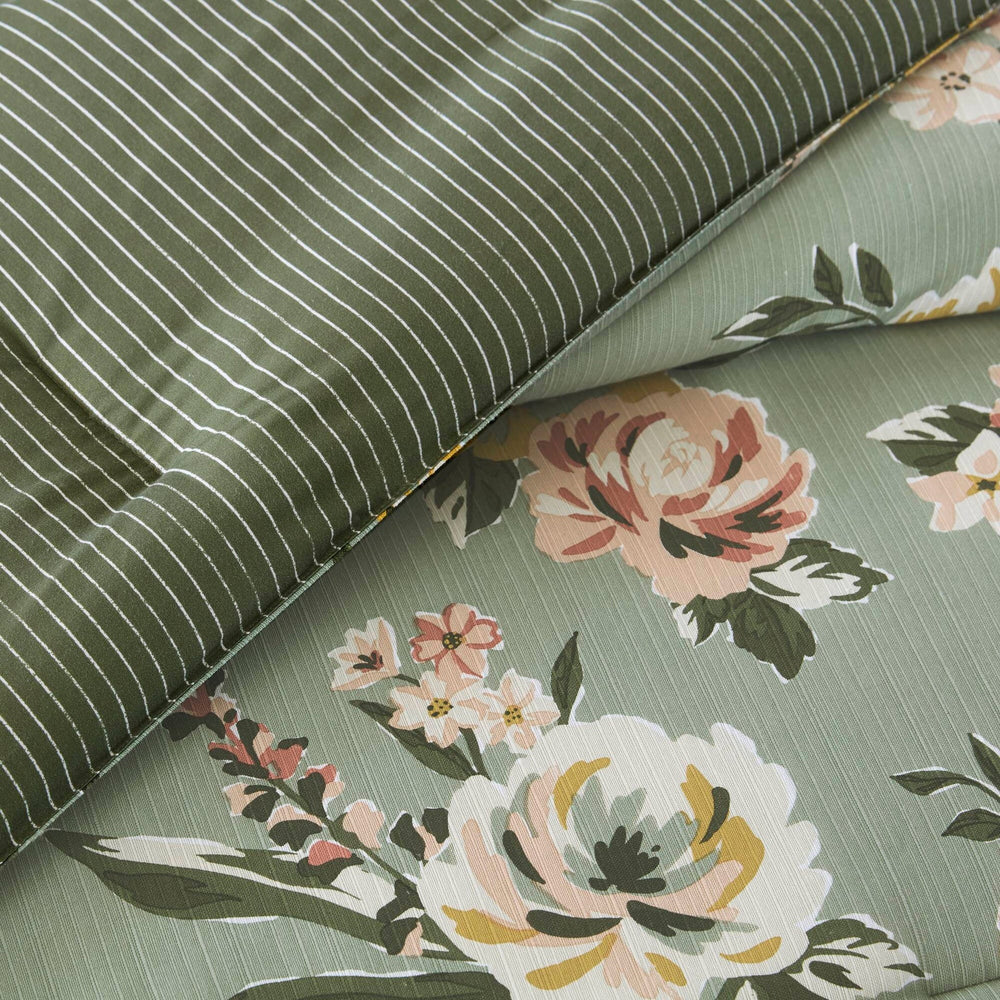 7-Piece King Vin  Floral Comforter Set, Green Media 14