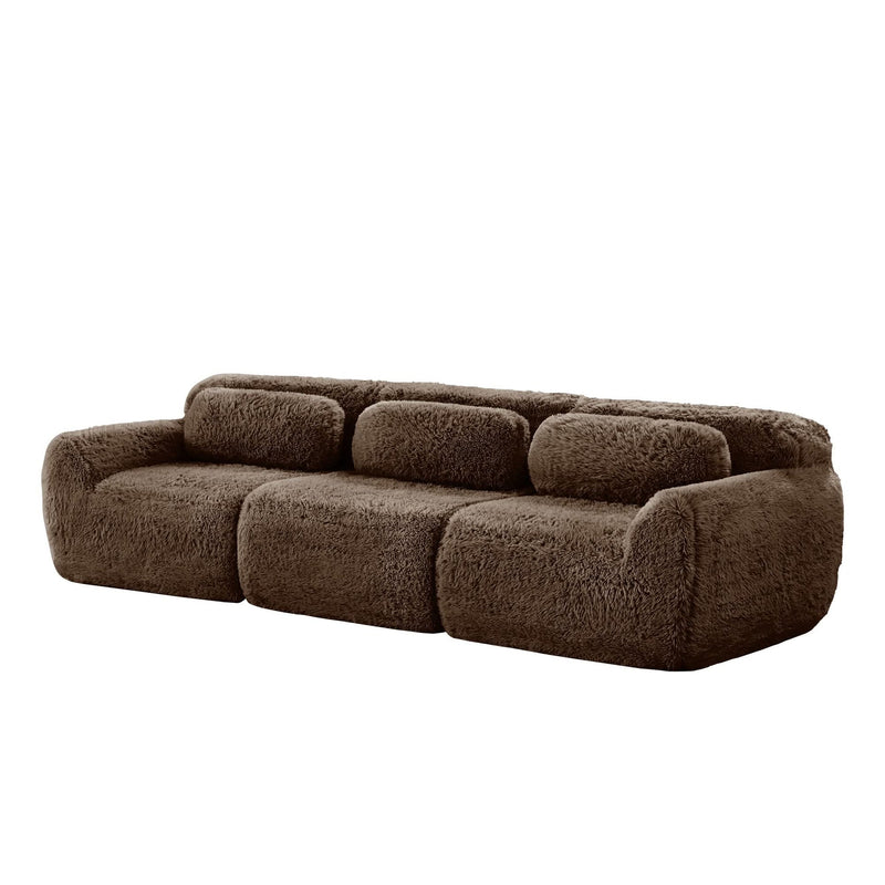 Plush Fabric Sectional Sofa Chocolate Modular With Ottoman & Pillows