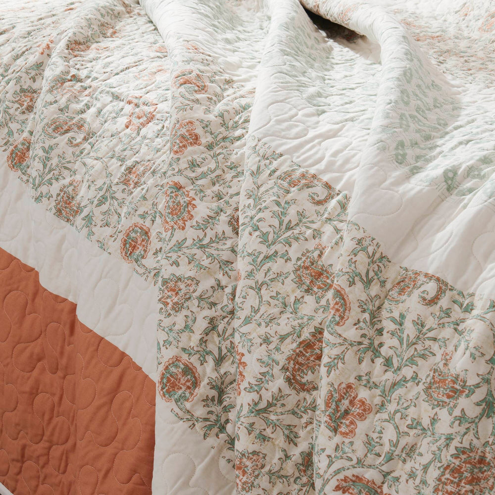 6 Piece Cotton Percale Quilt Set with Throw Pillows Coral Full/Queen Media 5