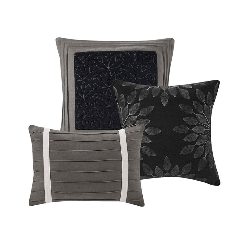 7 PC Pieced Faux Suede Comforter Set Black Full