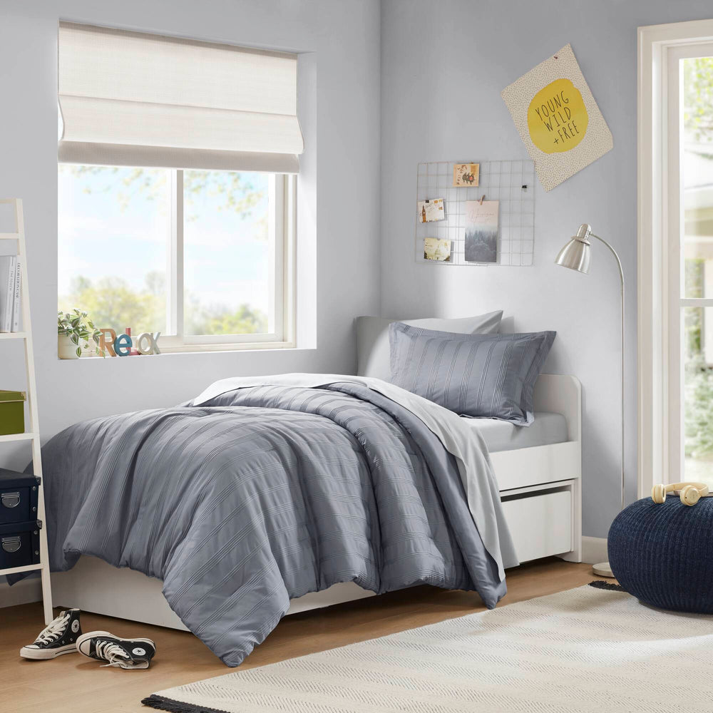 5-Piece Twin/Twin XL Woven Striped Comforter Set Media 1