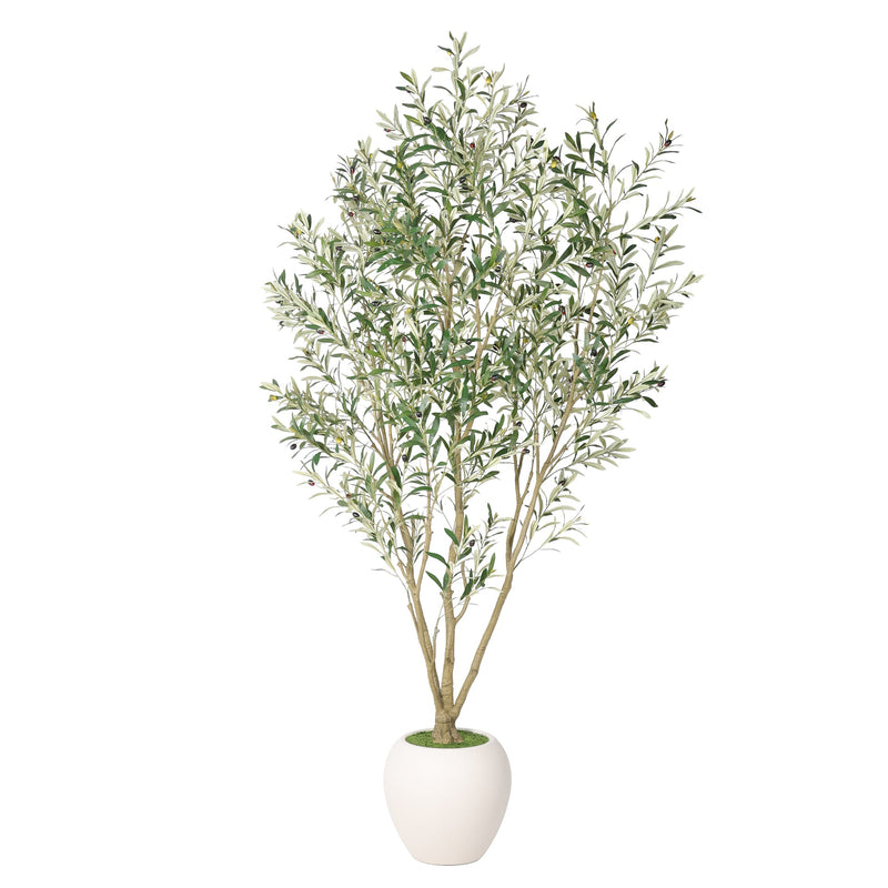 8FT Artificial Olive Tree With Big Decorative White Planter, Tall Indoor & Covered Outdoor Decorative Tree, 1pc/set