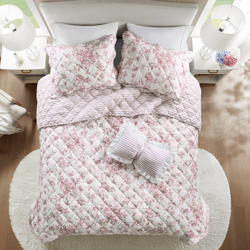 4 Pieces King  Quilt Set with Decorative Pillow,Pink Media 25