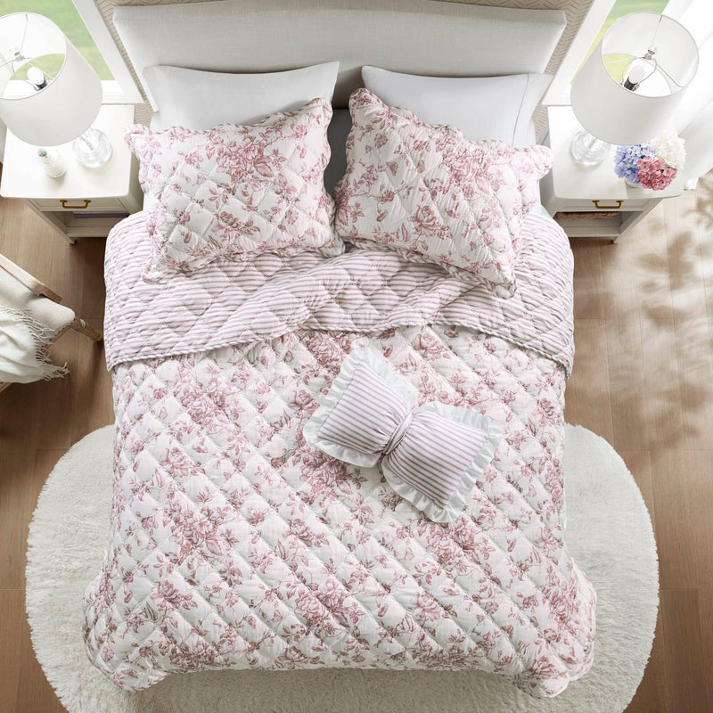 4 Pieces King  Quilt Set with Decorative Pillow,Pink
