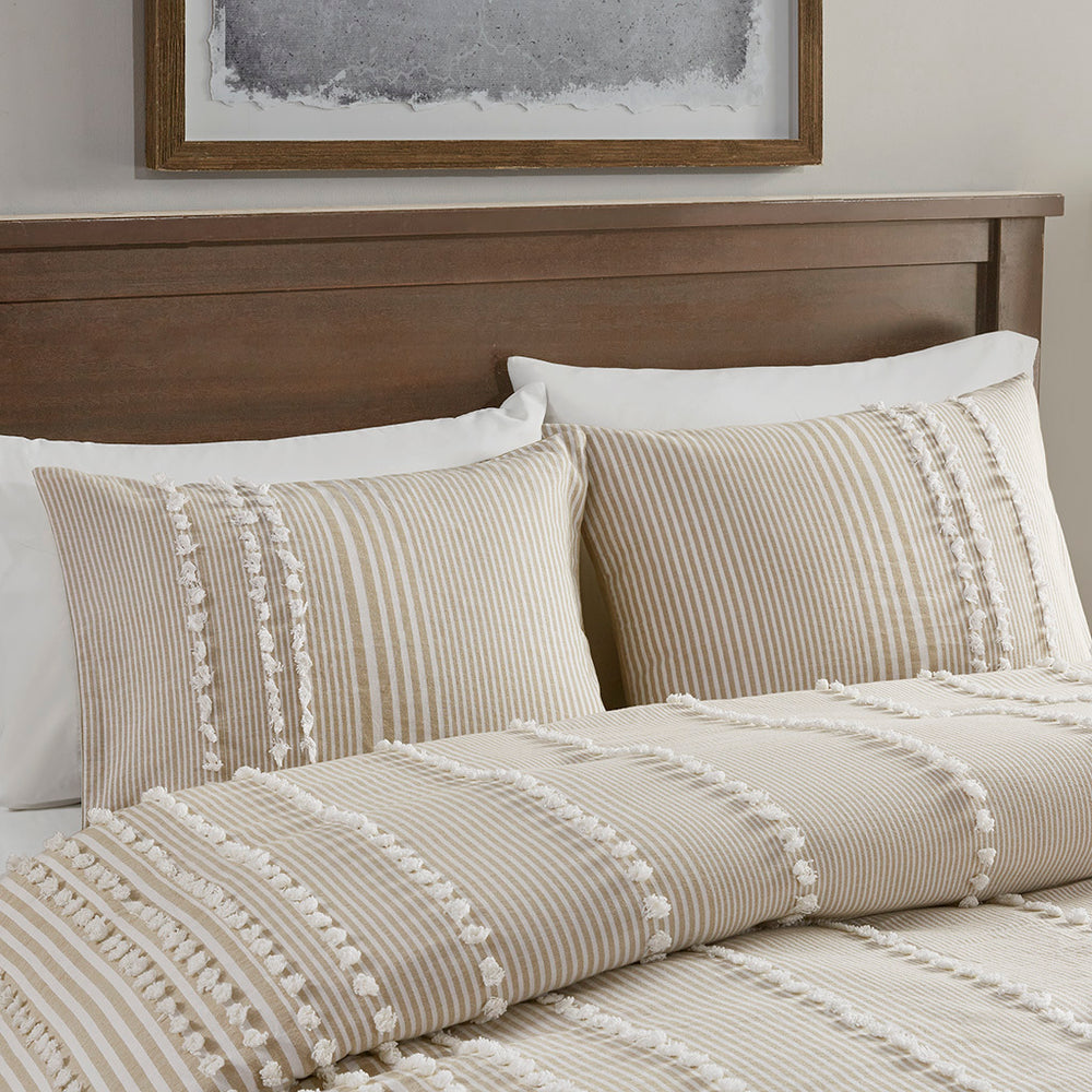 Full/Queen 3 Piece Cotton Yarn Dyed Duvet Cover Set Media 7