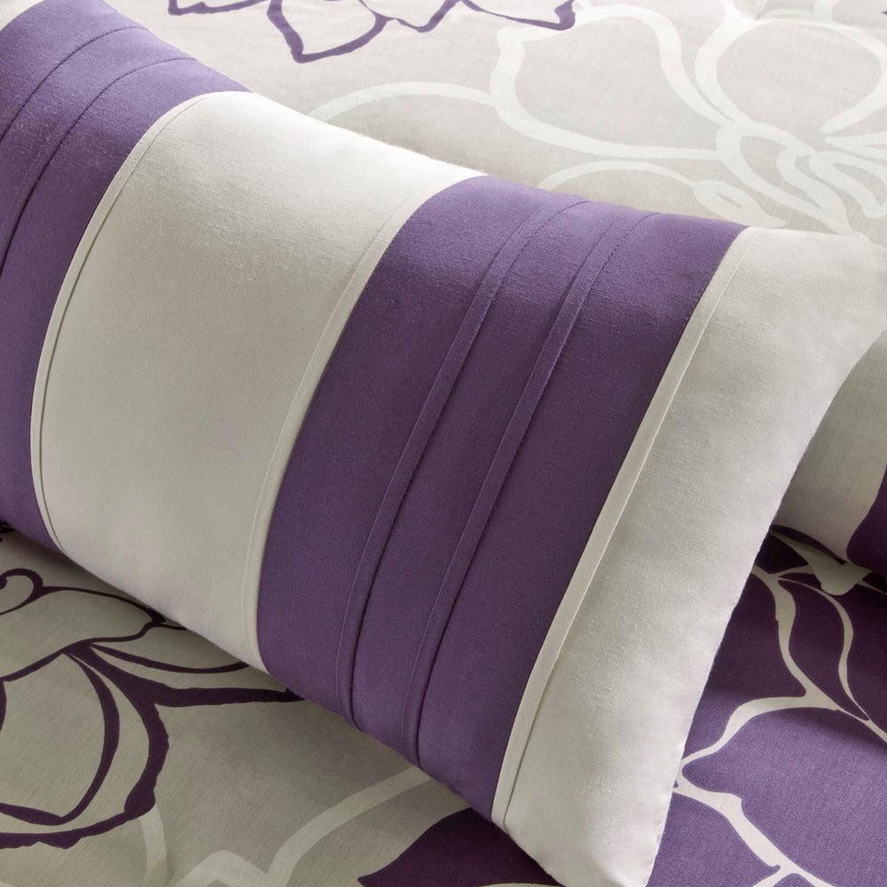 Printed Cotton Sateen Comforter Set Taupe Grey/Purple King Media 6