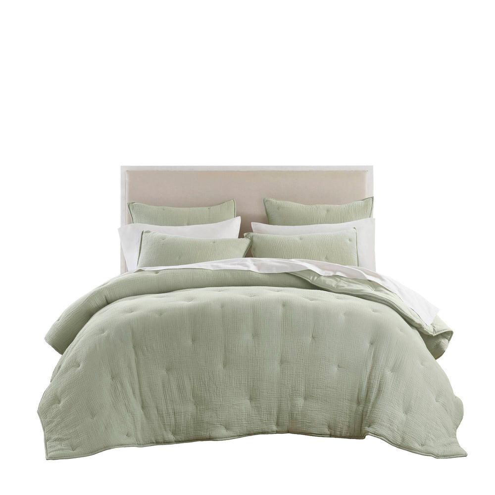 3-Piece King Cotton  Embroidered Quilt Set,Sage Media 2