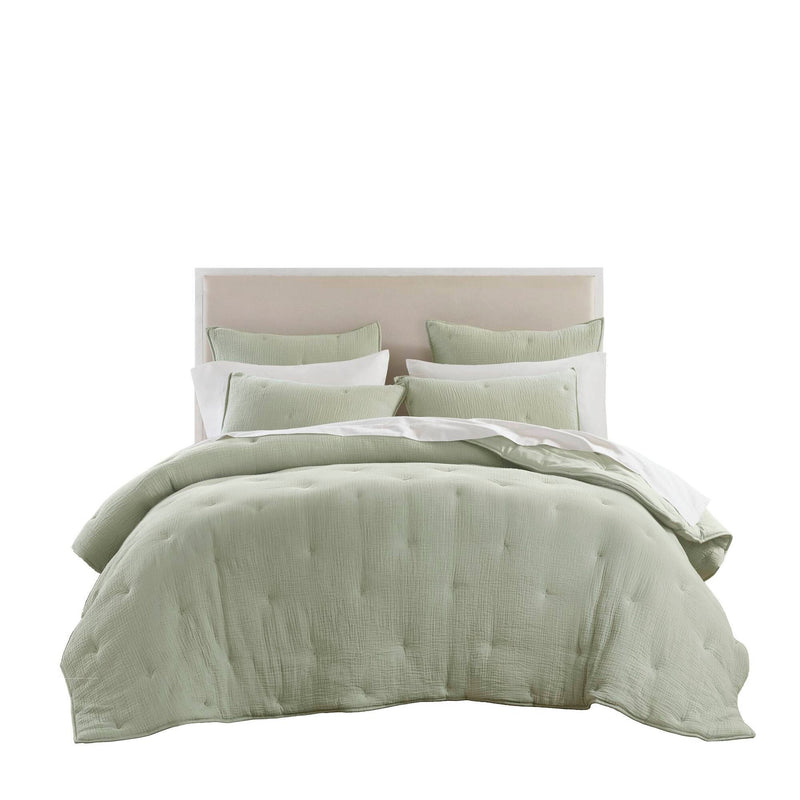 3-Piece Full/Queen Cotton  Embroidered Quilt Set,Sage