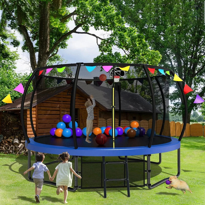 Kids Trampoline 12ft Steel Frame Enclosure Net & Ladder Outdoor Backyard