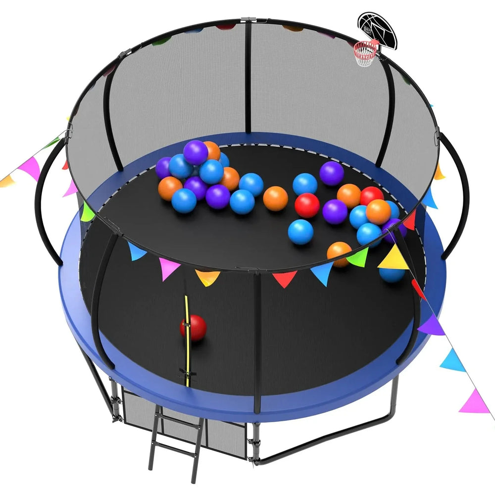 Kids Trampoline 12ft Steel Frame Enclosure Net & Ladder Outdoor Backyard Media 6