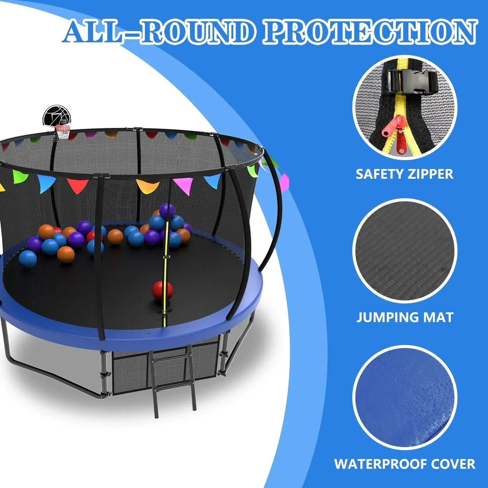 Kids Trampoline 12ft Steel Frame Enclosure Net & Ladder Outdoor Backyard Media 8