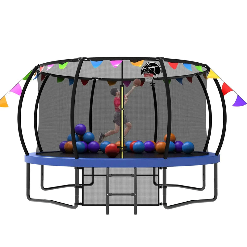 Kids Trampoline 12ft Steel Frame Enclosure Net & Ladder Outdoor Backyard