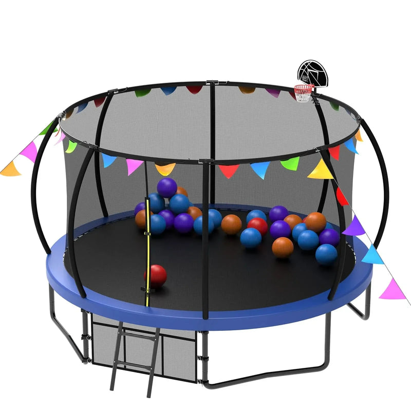 Kids Trampoline 12ft Steel Frame Enclosure Net & Ladder Outdoor Backyard