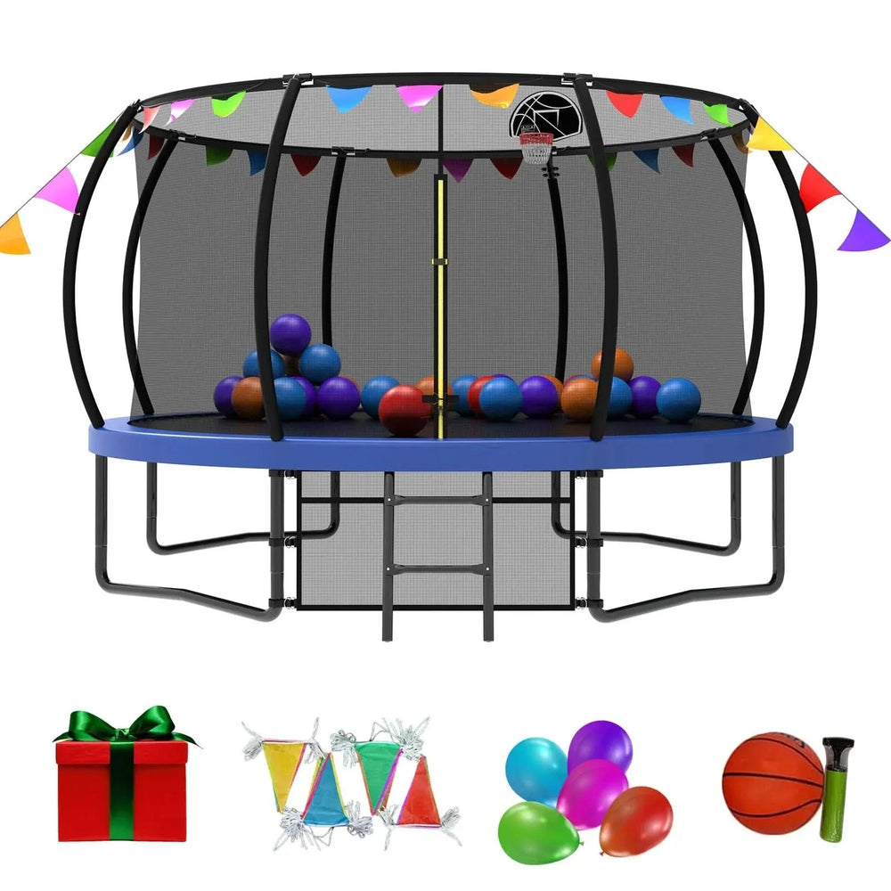Kids Trampoline 12ft Steel Frame Enclosure Net & Ladder Outdoor Backyard Media 3