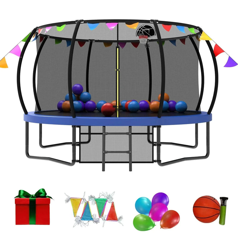 Kids Trampoline 12ft Steel Frame Enclosure Net & Ladder Outdoor Backyard