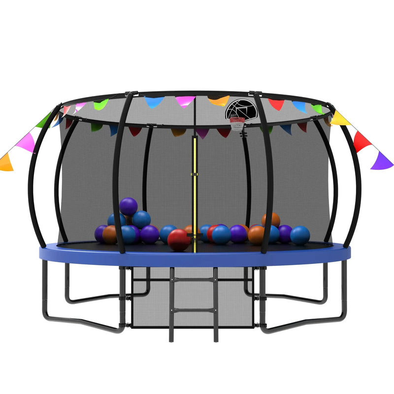 Kids Trampoline 12ft Steel Frame Enclosure Net & Ladder Outdoor Backyard