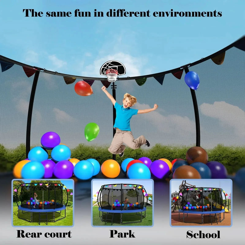 Kids Trampoline 12ft Steel Frame Enclosure Net & Ladder Outdoor Backyard