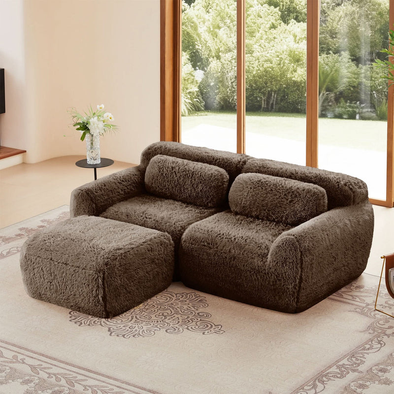 L Shaped Sofa With Chaise Soft Fluffy Plush Fabric For Cozy Living Room And Home Lounge