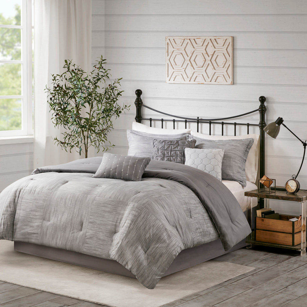 7 Piece Printed Seersucker Comforter Set Grey King Media 2