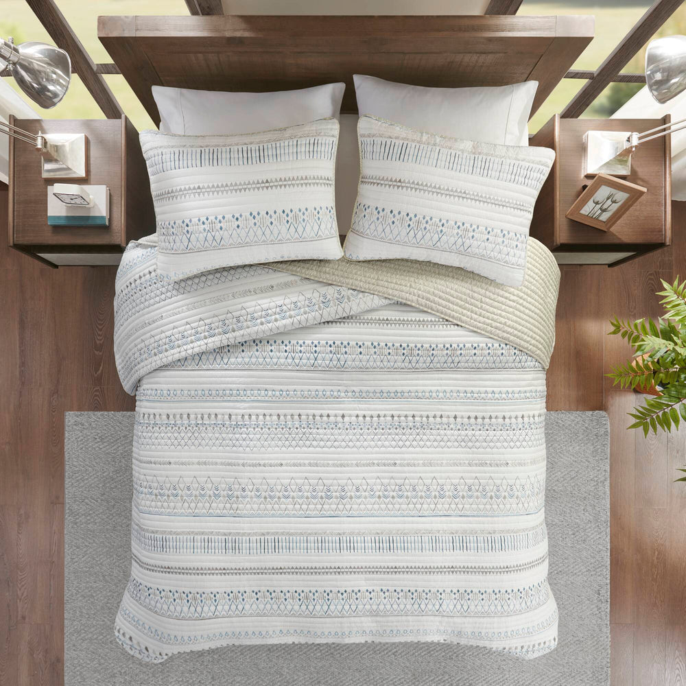 3 Piece   Seersucker Quilt Set Taupe/Blue King/Cal King Media 7