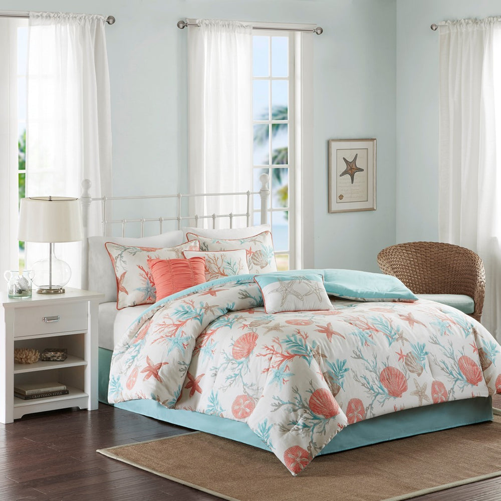 7 Piece Cotton Sateen Comforter Set Coral King Media 1