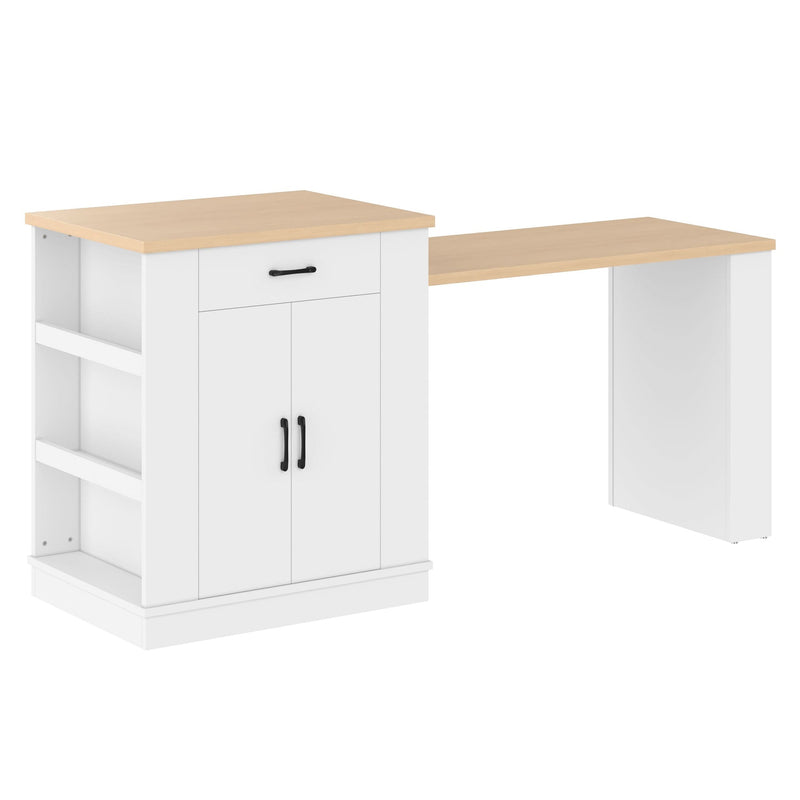 Extendable Island Console & Particle Board White Finish & Multi-Functional Storage