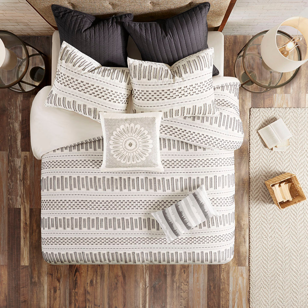 Cotton Jacquard Comforter Mini Set Ivory/Charcoal King/Cal King Media 6